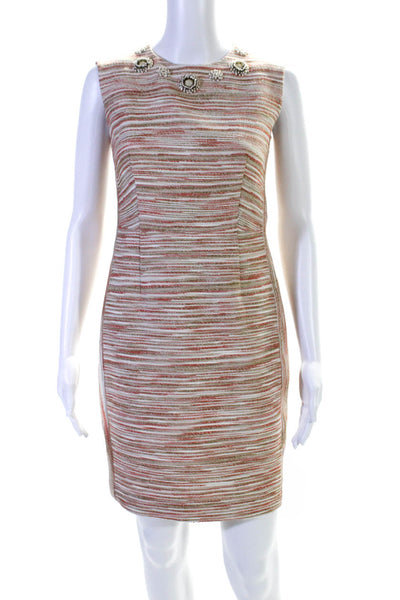 Magaschoni Womens Jeweled Beaded Sleeveless Sheath Dress Pink Beige Size 2