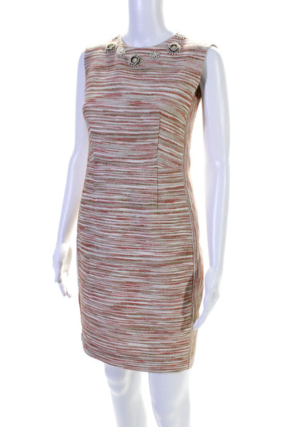 Magaschoni Womens Jeweled Beaded Sleeveless Sheath Dress Pink Beige Size 2