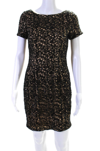 Aidan Aidan Mattox Womens Open Knit Sequined Short Sleeves Dress Black Size 2