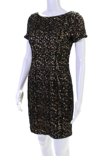 Aidan Aidan Mattox Womens Open Knit Sequined Short Sleeves Dress Black Size 2