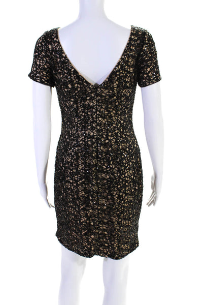 Aidan Aidan Mattox Womens Open Knit Sequined Short Sleeves Dress Black Size 2