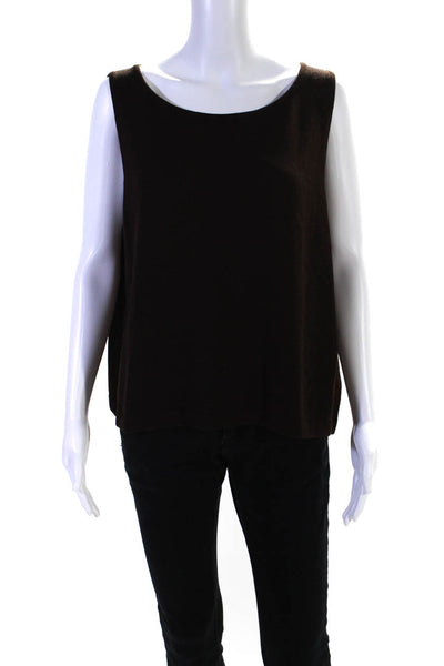 St. John Womens Wool Knit Boat Neck Sleeveless Tank Top Cocoa Brown Size XL