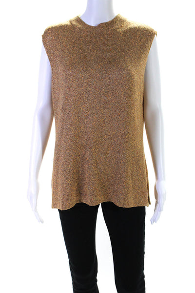 St. John Womens Wool Tweed Sleeveless Mock Neck Knit Blouse Top Orange Size L