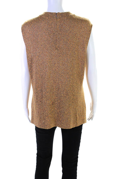 St. John Womens Wool Tweed Sleeveless Mock Neck Knit Blouse Top Orange Size L