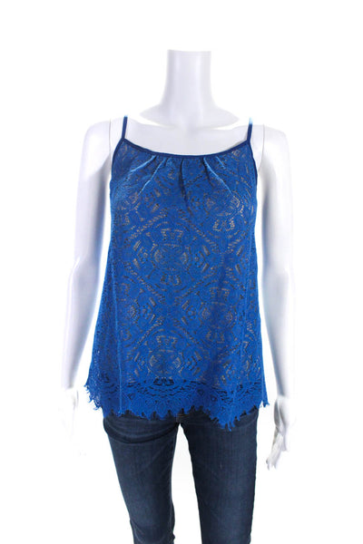 Susana Monaco Womens Cotton Damask Lace Spaghetti Strap Camisole Top Blue Size 6