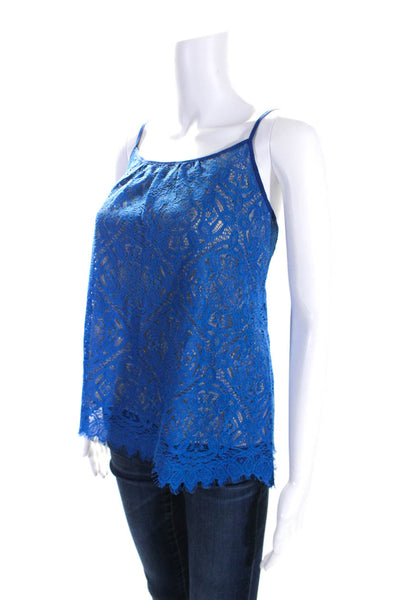 Susana Monaco Womens Cotton Damask Lace Spaghetti Strap Camisole Top Blue Size 6