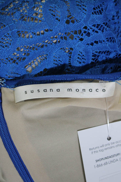 Susana Monaco Womens Cotton Damask Lace Spaghetti Strap Camisole Top Blue Size 6