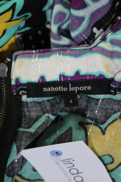 Nanette Lepore Womens Cotton Abstract Print V-Neck Tank Blouse Multicolor Size 4