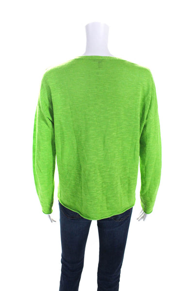 Eileen Fisher Womens Knit Split Hem Long Sleeve V-Neck Shirt Lime Green Size XS