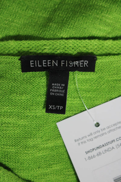 Eileen Fisher Womens Knit Split Hem Long Sleeve V-Neck Shirt Lime Green Size XS