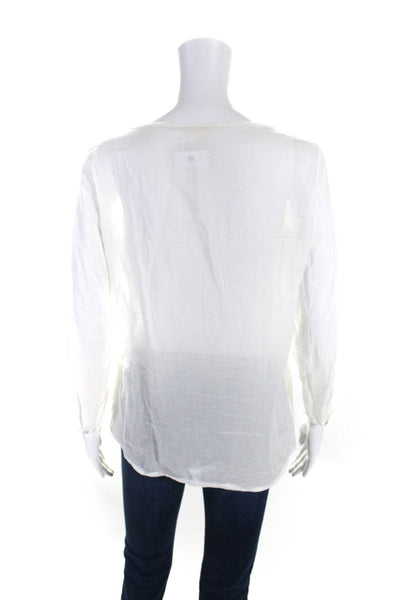 Eileen Fisher Womens Cotton Boat Neck Long Sleeve Button Down Top White Size XS