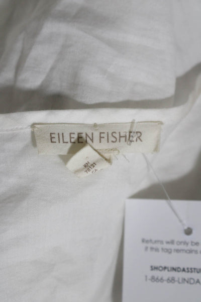 Eileen Fisher Womens Cotton Boat Neck Long Sleeve Button Down Top White Size XS