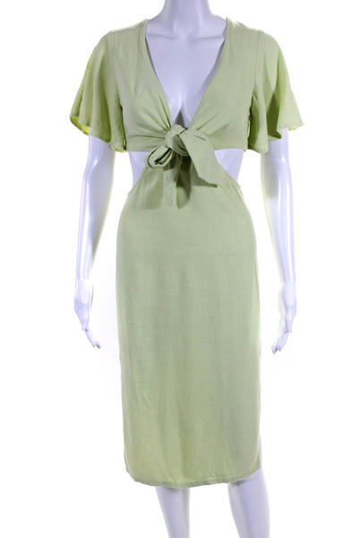 Lulus Womens Short Sleeve V Neck Tie Front Cutout Sundress Green Size S