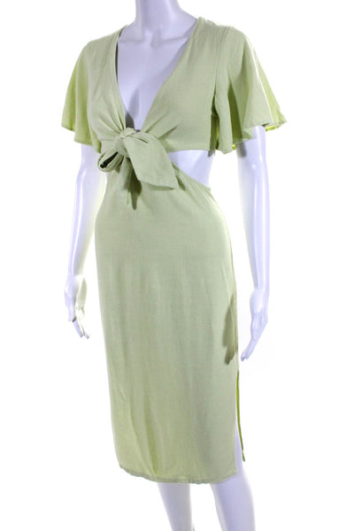 Lulus Womens Short Sleeve V Neck Tie Front Cutout Sundress Green Size S