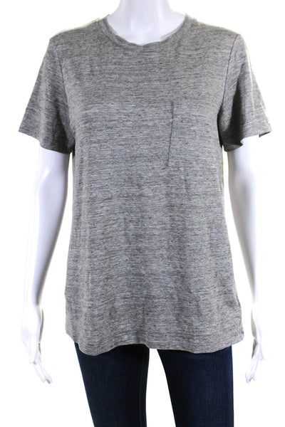 Theory Womens Linen Short Sleeve Crewneck T shirt Gray Size S