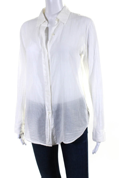 Theory Womens Cotton Long Sleeve Collared Button Down Shirt White Size S