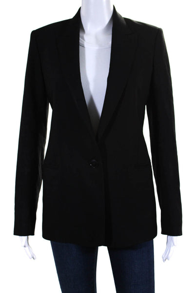 Theory Womens Wool Notched Lapel Single Breasted Blazer Black Size 2