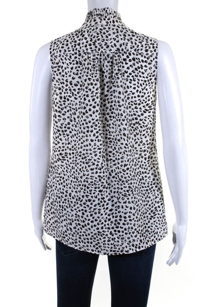 Joie Womens White Leopard Print Ruffle Crew Neck Sleeveless Blouse Top Size 6