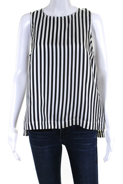 J Crew Womens Black White Striped Silk Crew Neck Sleeveless Blouse Top Size 6