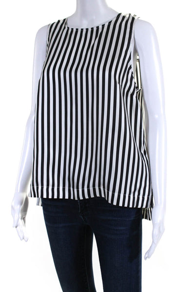 J Crew Womens Black White Striped Silk Crew Neck Sleeveless Blouse Top Size 6