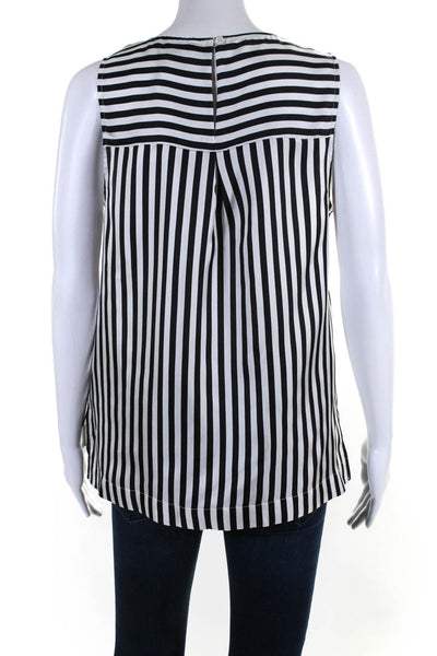 J Crew Womens Black White Striped Silk Crew Neck Sleeveless Blouse Top Size 6