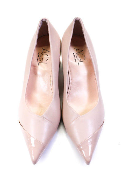 AGL Womens Leather Pointed Toe Slide On Classic Pumps Nude Beige Size 37  7