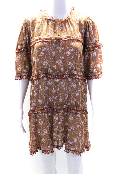 Etoile Isabel Marant Womnes Floral Print Long Sleeves Dress Brown Size EUR 36