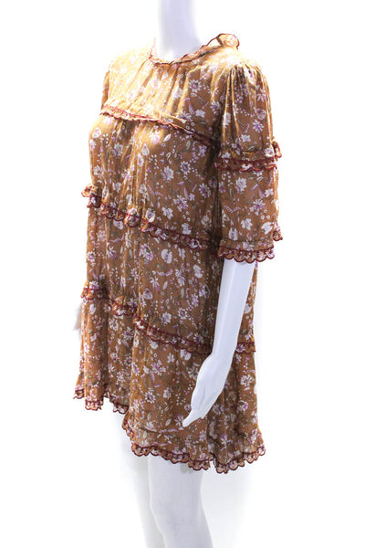 Etoile Isabel Marant Womnes Floral Print Long Sleeves Dress Brown Size EUR 36