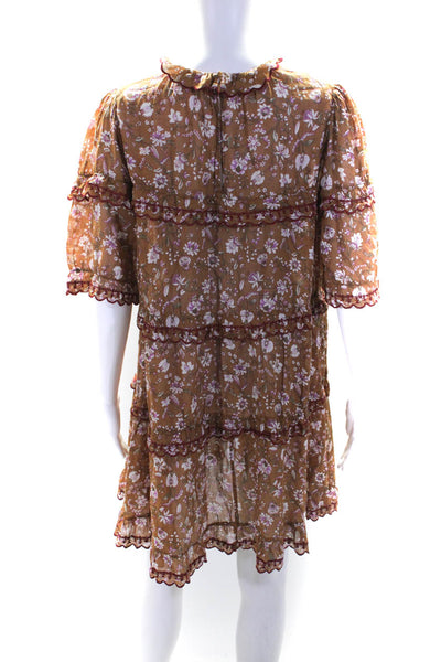 Etoile Isabel Marant Womnes Floral Print Long Sleeves Dress Brown Size EUR 36