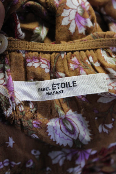 Etoile Isabel Marant Womnes Floral Print Long Sleeves Dress Brown Size EUR 36