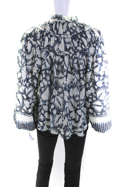 Ulla Johnson Womens Silk Floral Print Long Sleeves Blouse Navy Blue White Size 2