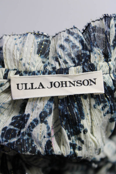 Ulla Johnson Womens Silk Floral Print Long Sleeves Blouse Navy Blue White Size 2