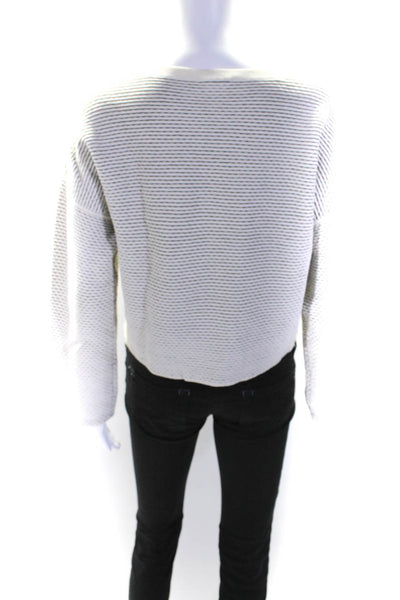 Theory Women's Round Neck Long Sleeves Pullover Sweater White Black Stripe Size