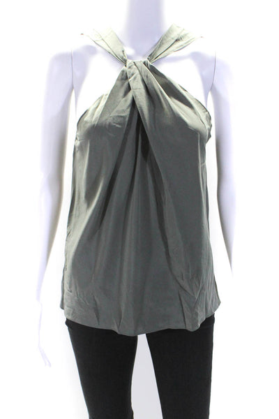 Theory Women's V-Neck Sleeveless Silk Blouse Olive Green Size M