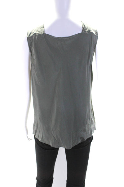 Theory Women's V-Neck Sleeveless Silk Blouse Olive Green Size M