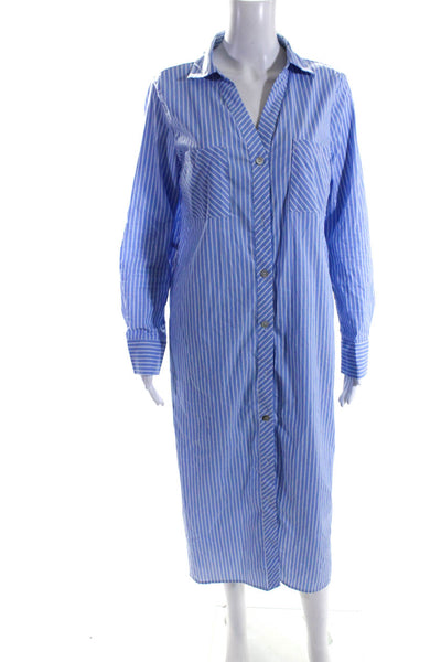 Ellen Tracy Womens Blue Cotton Striped Collar Long Sleeve Shift Dress Size M