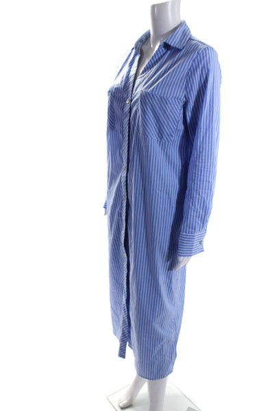 Ellen Tracy Womens Blue Cotton Striped Collar Long Sleeve Shift Dress Size M