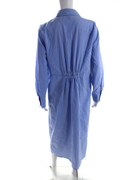 Ellen Tracy Womens Blue Cotton Striped Collar Long Sleeve Shift Dress Size M