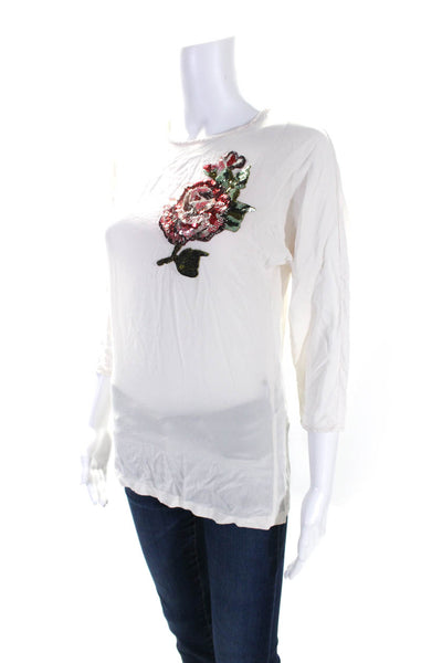 Dolce & Gabbana Womens Silk Long Sleeve Sequin Embroidered Blouse White Size 36