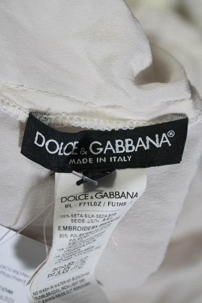 Dolce & Gabbana Womens Silk Long Sleeve Sequin Embroidered Blouse White Size 36