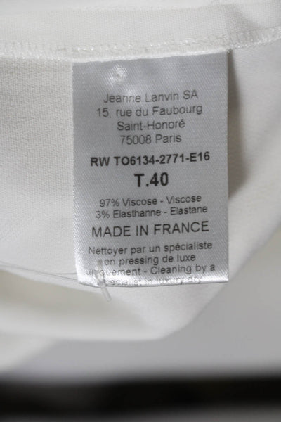 Lanvin Womens Mock Neck Tie Collar Short Sleeve Ruffle Blouse White Size 40