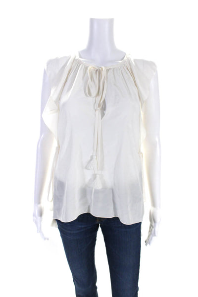 Chloe Womens Silk Sleeveless V Neck Tie Waist Tassel Blouse White Size 38