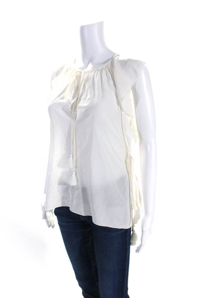 Chloe Womens Silk Sleeveless V Neck Tie Waist Tassel Blouse White Size 38