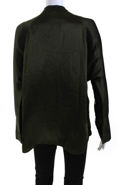 Vince Womens Silk Charmeuse Long Sleeve Split Hem Tunic Blouse Dark Green Size M