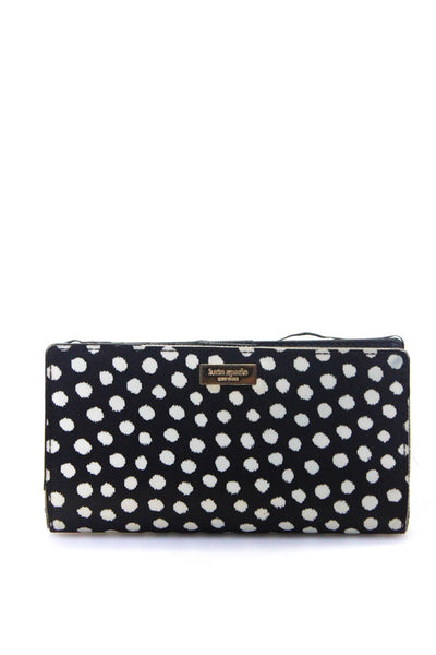 Kate Spade New York Womens Polka Dot Bi Fold Wallet Navy Blue White Leather