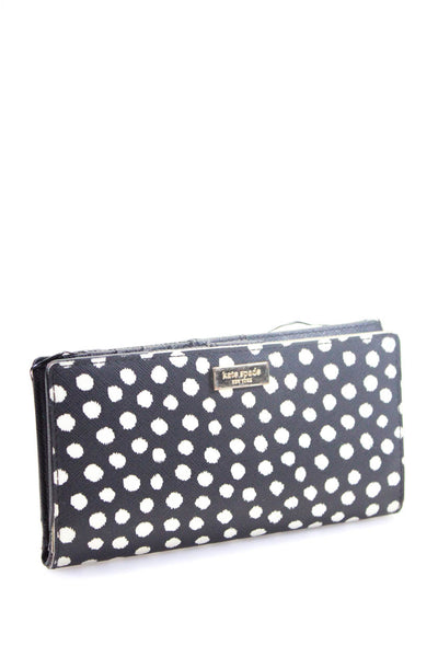 Kate Spade New York Womens Polka Dot Bi Fold Wallet Navy Blue White Leather