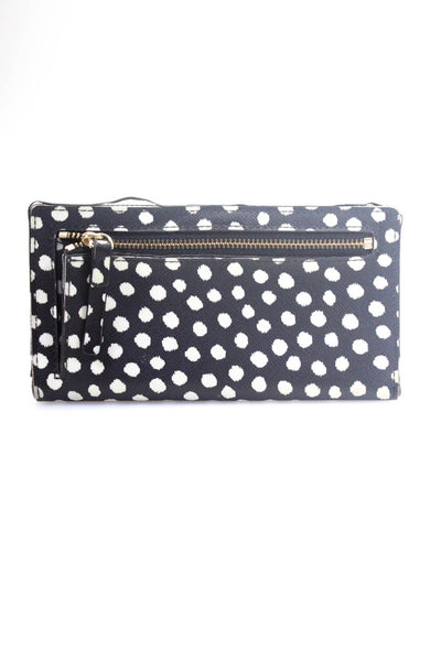 Kate Spade New York Womens Polka Dot Bi Fold Wallet Navy Blue White Leather