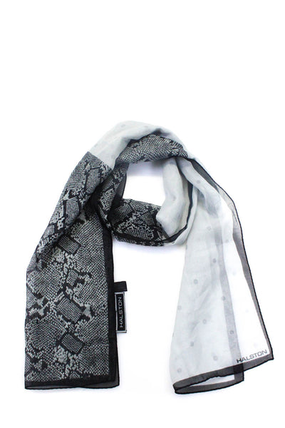 Halston Womens Snakeskin Printed Polka Dot Silk Scarf Black Gray