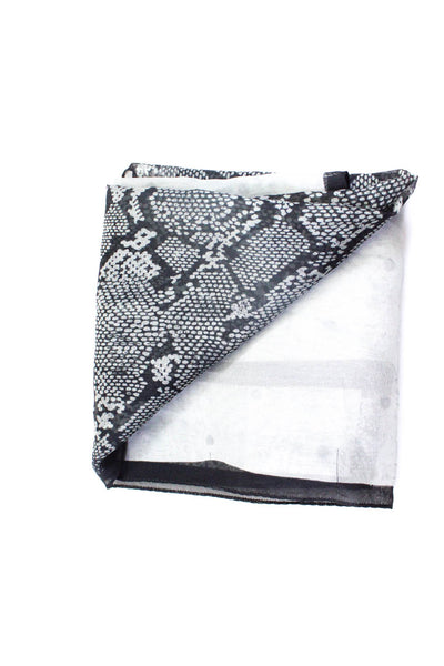 Halston Womens Snakeskin Printed Polka Dot Silk Scarf Black Gray