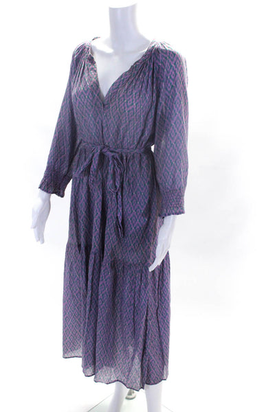 Xirena Womens Cotton Abstract Print V Neck Long Sleeve Maxi Dress Purple Size M